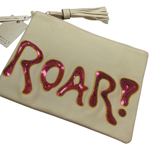 Killer Cool ROAR Tiger clawed Wristlet clutch Faux Leather and sequins. NWT - Picture 2 of 8